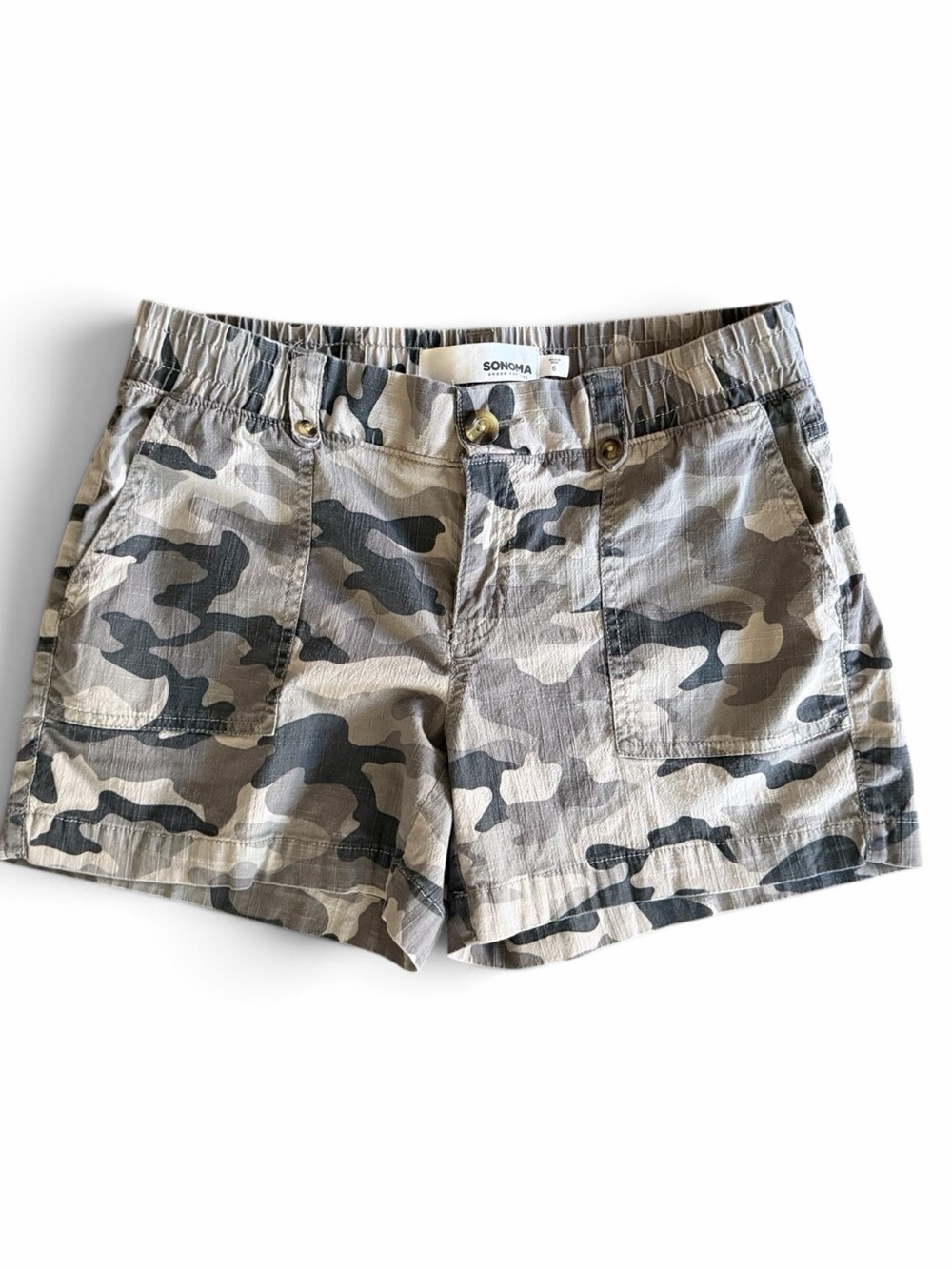 Sonoma Goods For Life Women's Gray Camo Utility Cargo Shorts - Size 6